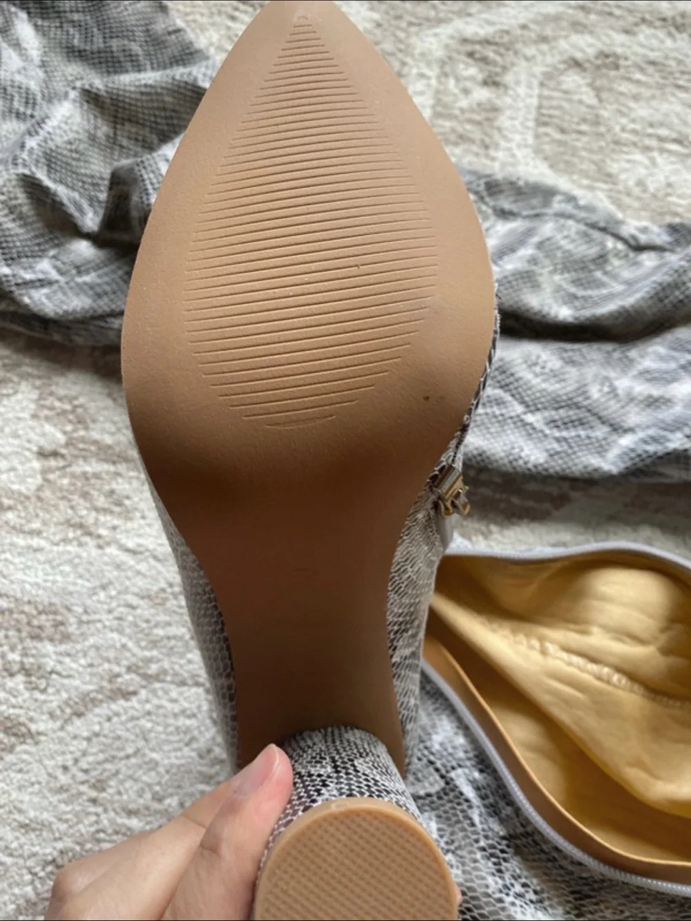 Over-the-Knee Snake-Print Slouch Boots in Gray